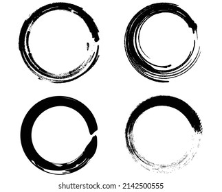 Set of Grunge Circle Ink Brush Strokes