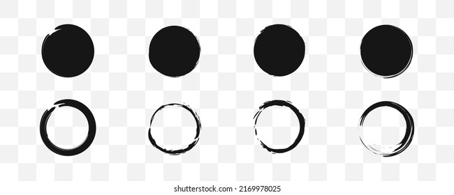 Set of grunge circle shapes collection. Vector isolated illustration. Brush round shape icon set. EPS 10.