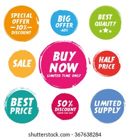 Set of Grunge circle. Special Offer, Big Offer. Buy Now. Half Price