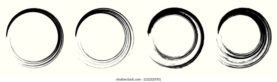 Set of grunge circles (brush strokes). Vector, isolated.