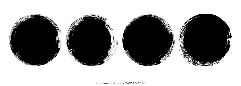 Set of grunge circles, circle, grunge, black paint, ink, dirty brush strokes. Circular Brush Stroke Set. Grunge round shapes big set. Vector