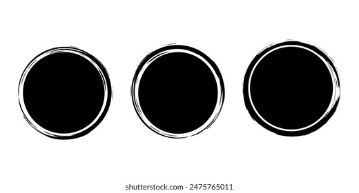 Satz von Grunge-Kreisen. Kreisförmige Rahmen mit Pinselstruktur