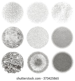 Set of grunge circles. Damage round grunge shape silhouette. Circle halftone distressed grunge texture. Texture Stamp. Vector illustration