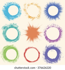 Set of grunge circles. Damage round grunge shape silhouette. Circle  distressed grunge texture. Texture Stamp. Vector illustration