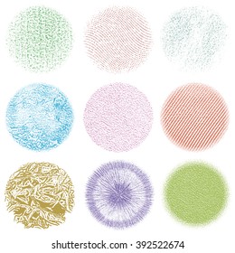 Set of grunge circles. Damage round grunge shape silhouette. Circle  distressed grunge texture. Texture Stamp. Vector illustration.
