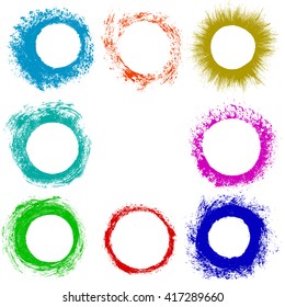 Set of grunge circles. Damage round grunge shape silhouette. Circle  distressed grunge texture. Texture Stamp. Vector illustration