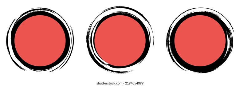 Set of grunge circles elements, black and red, isolated on white background, vector design
