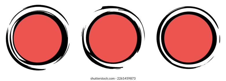 Set of grunge circles elements, black and red, isolated on white background, vector design