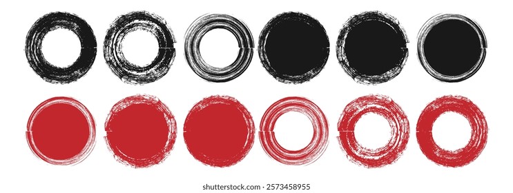 Set of grunge circles shapes on a white background. Paint brush stamp collection. Grunge round shape. Vector trendy illustration.