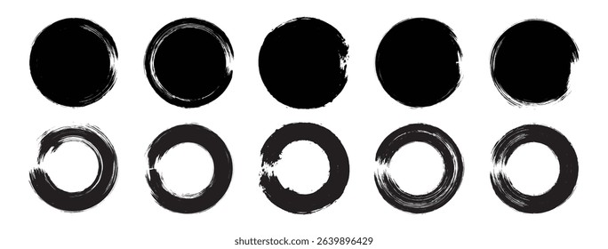 Set of grunge circles shapes, grunge round shapes. Paint brush stamp collection. Vector brush circle. grunge circle stamp. vector illustration	