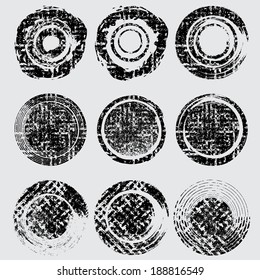 Set of grunge circles with texture. Vector.