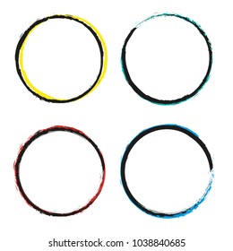 Set of grunge circles.Vector grunge round shapes. Bicolor style.