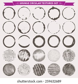 Set of grunge circular abstract texture backgrounds frames vector 