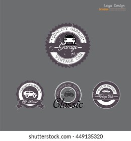 Set of grunge classic  car logo, emblems, badges and icons isolated on white background. Service car repair, restoration and club design elements. Vector illustration.