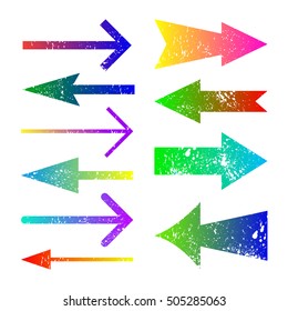 Set of grunge color arrows design  with carved ink  spots on white background vector illustration