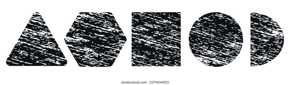 Set of grunge Color pencil texture Geometric shape icon set. Geometry object triangle, circle, square and rectangle. 