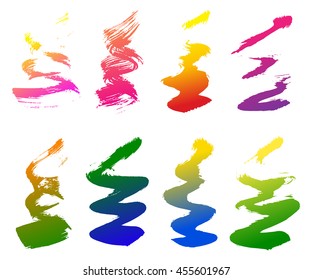 Set of grunge colorful brushes on white background vector illustration. Abstract brushstrokes