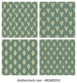 Set of grunge colorful seamless pattern of grapes. Vintage design for background, textile, paper packaging, wrapping paper, fabric, banner, invitation, card, certificate, menu. Vector illustration.