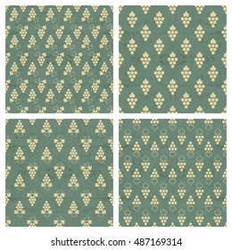 Set of grunge colorful seamless pattern of grapes. Vintage design for background, textile, paper packaging, wrapping paper, fabric, banner, invitation, card, certificate, menu. Vector illustration.