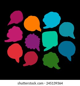A set of grunge colorful speech bubbles.