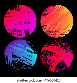 Set of grunge colourful circles shape vector illustration. Abstract stamps. Round brush circle