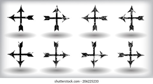 Set of grunge crosses made from arrows 