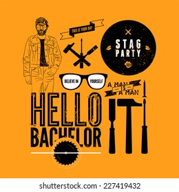 Set of grunge design element for stag party. Vector illustration