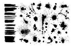 Set Of Grunge Design Elements. Black Blots. Brush Strokes. Vector Illustration
