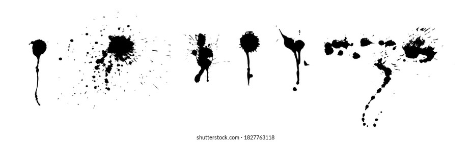 Set of Grunge Design Elements. Black blots. Brush Strokes. Vector illustration