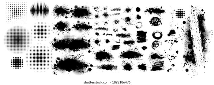 Set of Grunge Design Elements. Black blots. Brush Strokes. Vector illustration