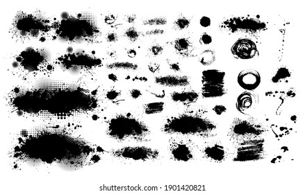 Set of Grunge Design Elements. Black blots. Brush Strokes. Vector illustration