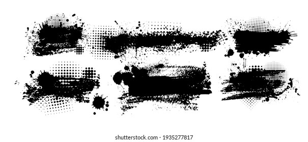 Set of Grunge Design Elements. Black blots. Vector illustration