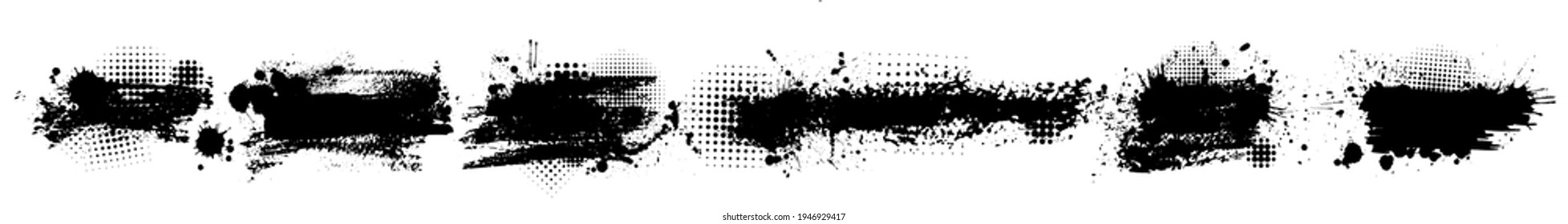 Set of Grunge Design Elements. Black blots. Brush Strokes. Vector illustration