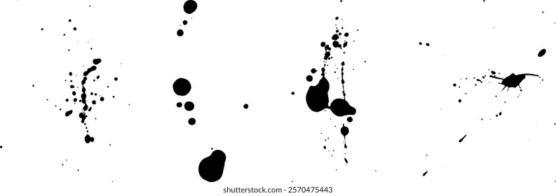 Set of Grunge Design Elements Black blots Vector illustration Black spots of paint isolated on white background Ink splashes stencil Blotter spots, liquid paint drip drop splash and ink splatter