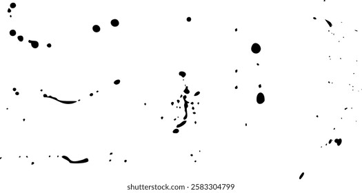 Set of Grunge Design Elements Black blots Vector illustration Black spots of paint isolated on white background Ink splashes stencil Blotter spots, liquid paint drip drop splash and ink splatter Trace