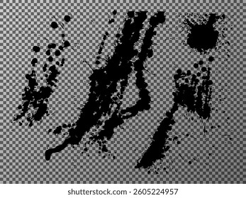 Set of Grunge Design Elements. Black blots.Transparent bakground. Vector illustration.