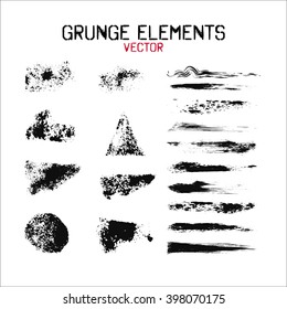 Set grunge  design elements.  Ink stains with various texture, brush stroke. 30 brushes in the file. Vector illustration.