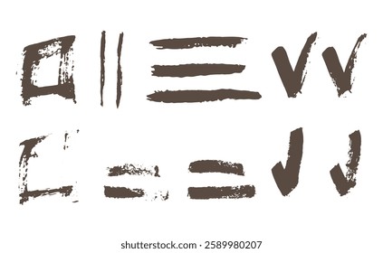 Set of grunge design elements isolated on white background. Paint brush for ink paint, dirt and text banners, dirty texture. Freehand drawing. Trendy brush stroke, vector illustration.