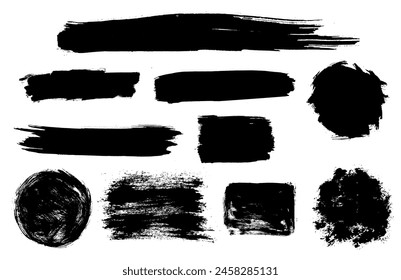 Set of grunge dirty brush strokes. Distress circle. Vector grunge round shapes and rectangles isolated on white background