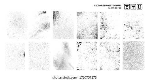 Set of grunge dirty textures isolated on white. Vector graphic.