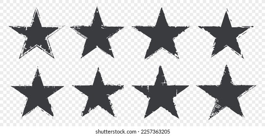 Set of grunge distressed star icons.