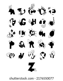 Set of grunge dots, ink stains. Vector alphabet English