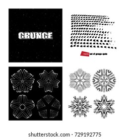 A set of grunge drawings. Destroyed design elements. Vector circular pattern, black and white graphics