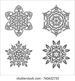 A set of grunge drawings. Destroyed design elements. Vector circular pattern, black and white graphics. Ethnic style, Hipsters, Boho, rustic rug