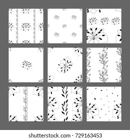 A set of grunge drawings. Destroyed elements of natural design, black and white graphics.