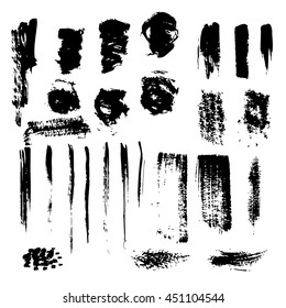 Set of grunge dry brush, line, flourish, stroke. Collection of design elements drawn ink paint, hand drawing. Handmade abstract textures background from brush strokes