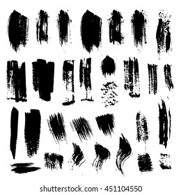 Set of grunge dry brush, line, flourish, stroke. Collection of design elements drawn ink paint, hand drawing. Handmade abstract textures background from brush strokes
