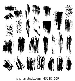 Set of grunge dry brush, line, flourish, stroke. Collection of design elements drawn ink paint, hand drawing. Handmade abstract textures background from brush strokes