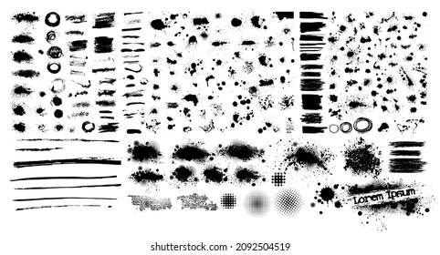 Set of grunge elements from blots. Paint stains black blotch background. Grunge Design Element. Brush Strokes. Frame for text. Vector illustration
