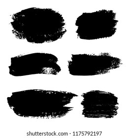Set of grunge elements. Collection of artistic grungy black paint hand made creative brush stroke set isolated on white background. Abstract grunge sketches for design. Vector illustration.